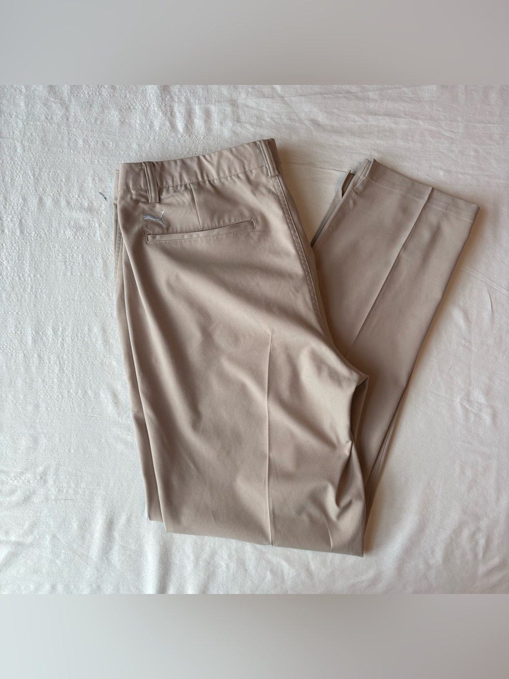 Puma Golf Tech Performance Pants in a Classic Khaki/ Beige Colorway